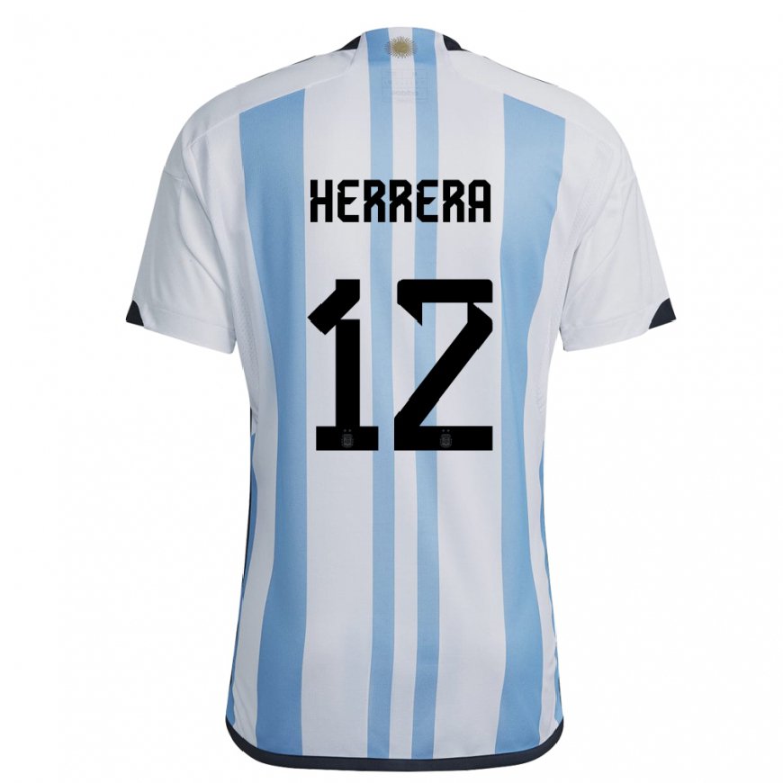 Kandiny Homme Maillot Argentine Franco Herrera #12 Blanc Bleu Ciel Tenues Domicile 22-24 T-shirt