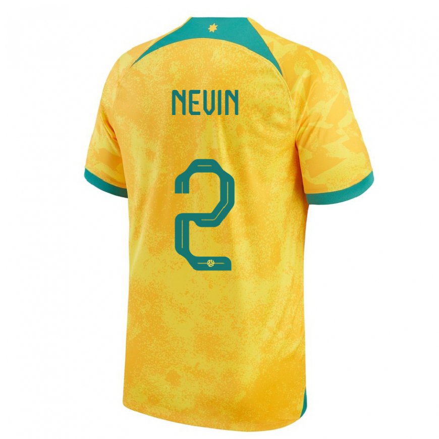Kandiny Homme Maillot Australie Courtney Nevin #2 Doré Tenues Domicile 22-24 T-shirt