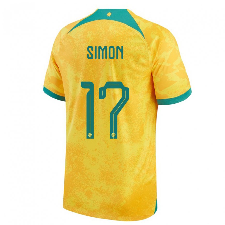 Kandiny Homme Maillot Australie Kyah Simon #17 Doré Tenues Domicile 22-24 T-shirt