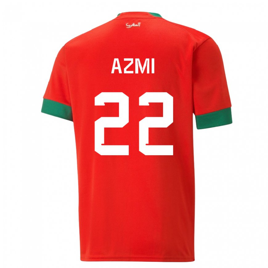 Kandiny Homme Maillot Maroc Ahmed Azmi #22 Rouge Tenues Domicile 22-24 T-shirt