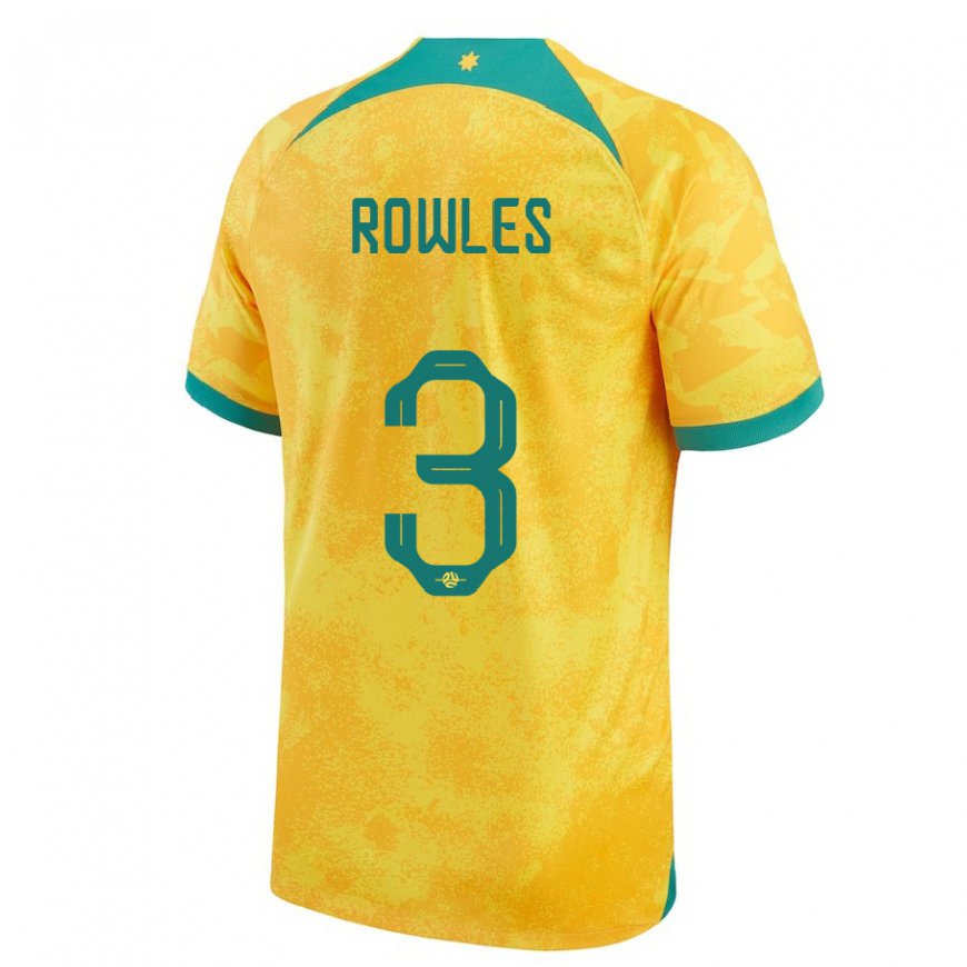Kandiny Homme Maillot Australie Kye Rowles #3 Doré Tenues Domicile 22-24 T-shirt
