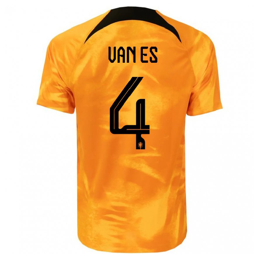 Kandiny Homme Maillot Pays-bas Kika Van Es #4 Orange Laser Tenues Domicile 22-24 T-shirt