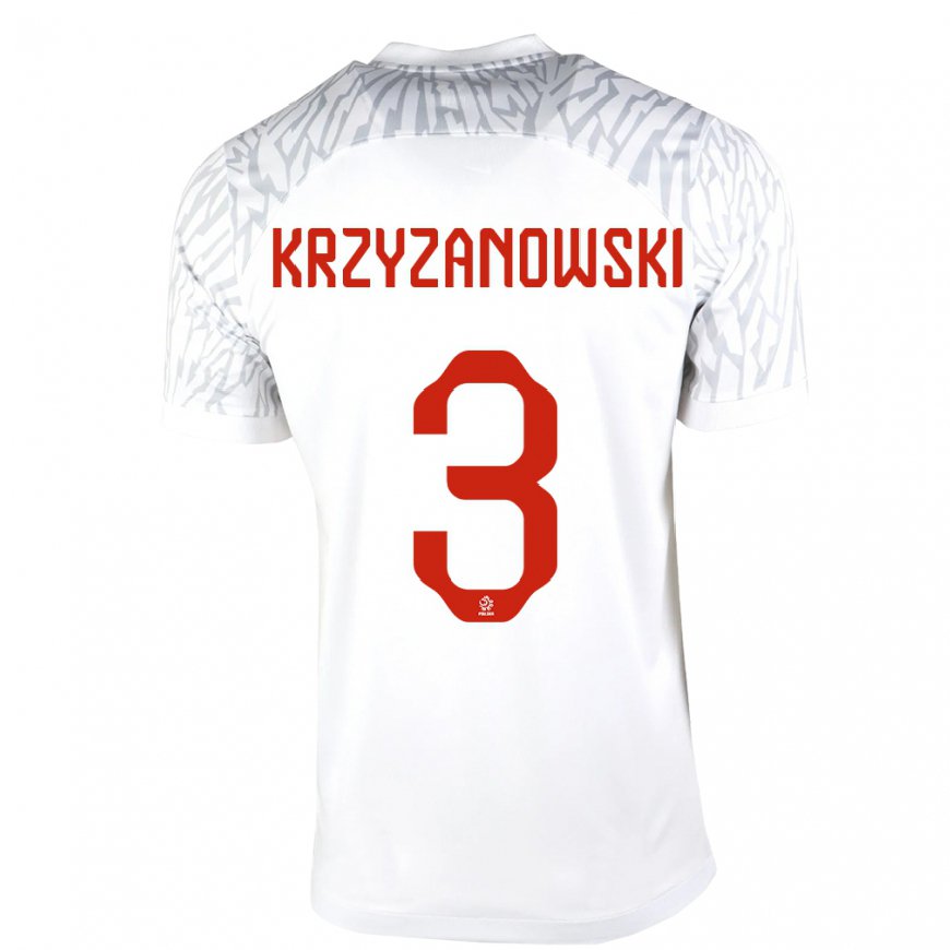 Kandiny Homme Maillot Pologne Jakub Krzyzanowski #3 Blanc Tenues Domicile 22-24 T-shirt