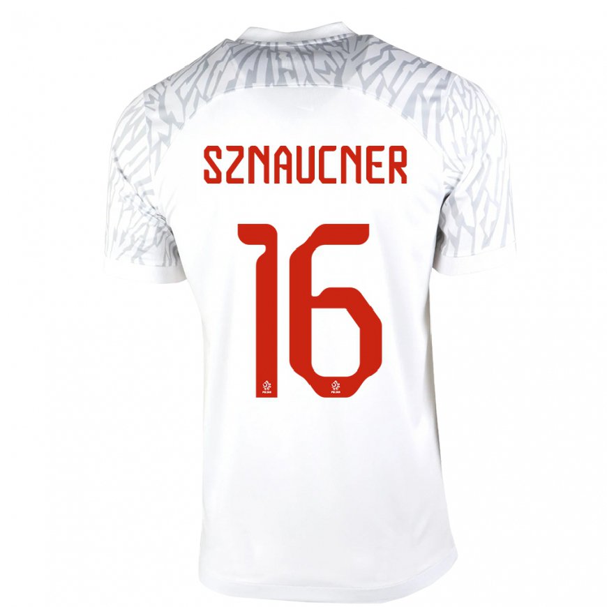 Kandiny Homme Maillot Pologne Maksymilian Sznaucner #16 Blanc Tenues Domicile 22-24 T-shirt