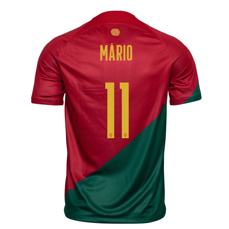 Kandiny Homme Maillot Portugal Joao Mario #11 Rouge Vert Tenues Domicile 22-24 T-shirt