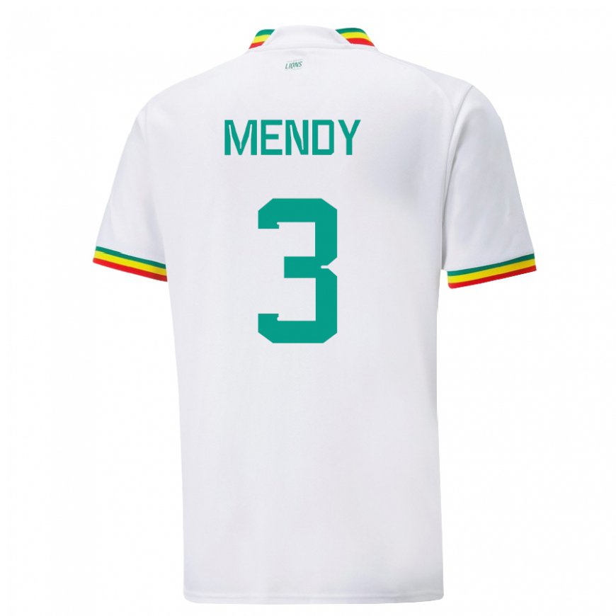 Kandiny Homme Maillot Sénégal Formose Mendy #3 Blanc Tenues Domicile 22-24 T-shirt