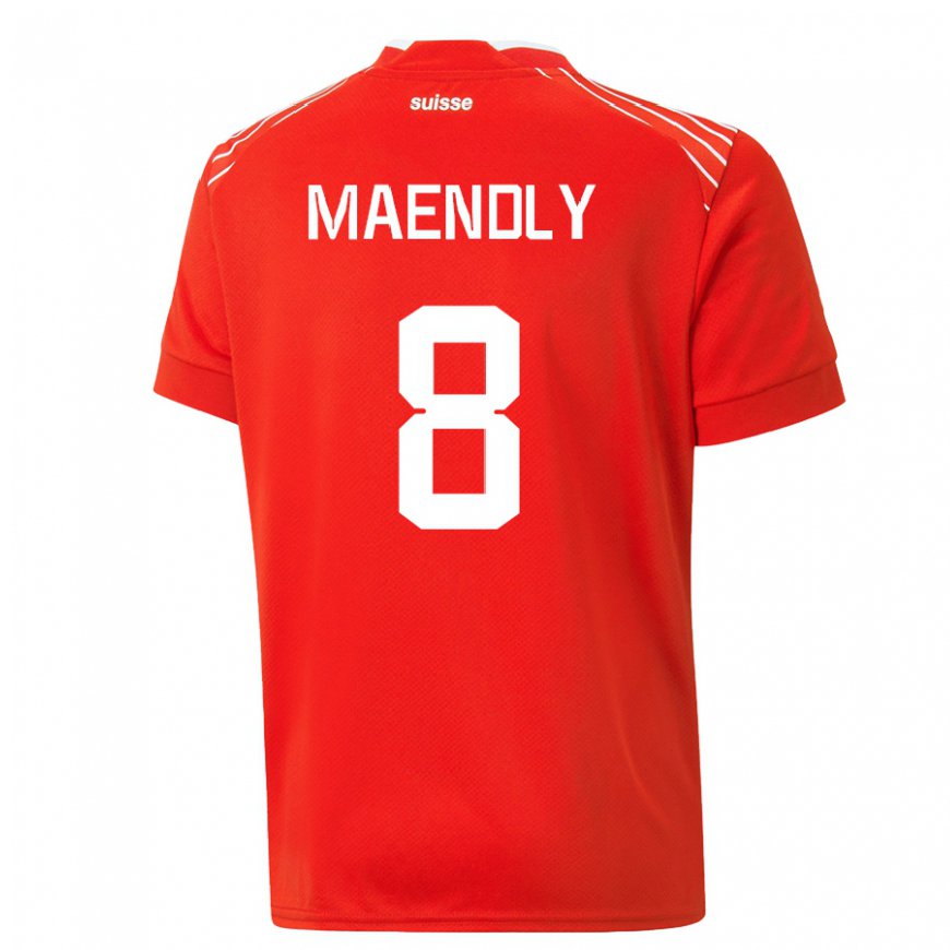 Kandiny Homme Maillot Suisse Sandy Maendly #8 Rouge Tenues Domicile 22-24 T-shirt