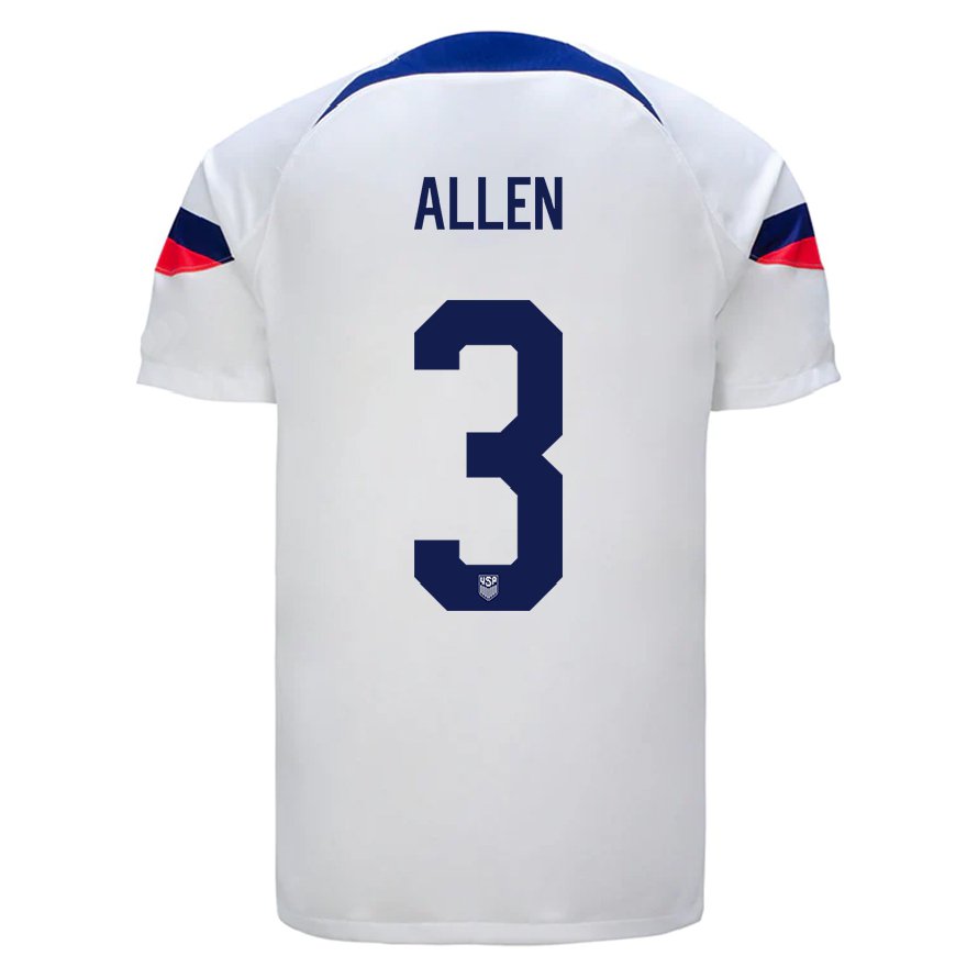 Kandiny Homme Maillot États-unis Noah Allen #3 Blanc Tenues Domicile 22-24 T-shirt