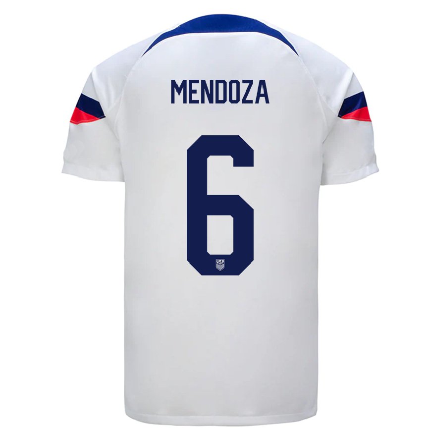 Kandiny Homme Maillot États-unis Edwyn Mendoza #6 Blanc Tenues Domicile 22-24 T-shirt