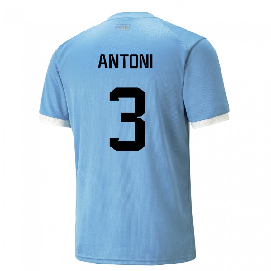 Kandiny Homme Maillot Uruguay Mateo Antoni #3 Bleu Tenues Domicile 22-24 T-shirt