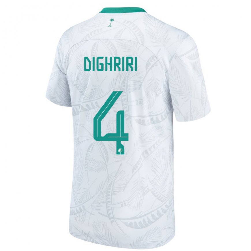 Kandiny Homme Maillot Arabie Saoudite Khalid Dighriri #4 Blanc Tenues Domicile 22-24 T-shirt