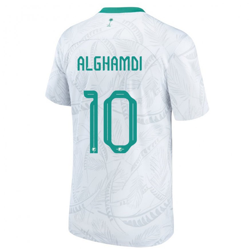 Kandiny Homme Maillot Arabie Saoudite Ahmad Alghamdi #10 Blanc Tenues Domicile 22-24 T-shirt