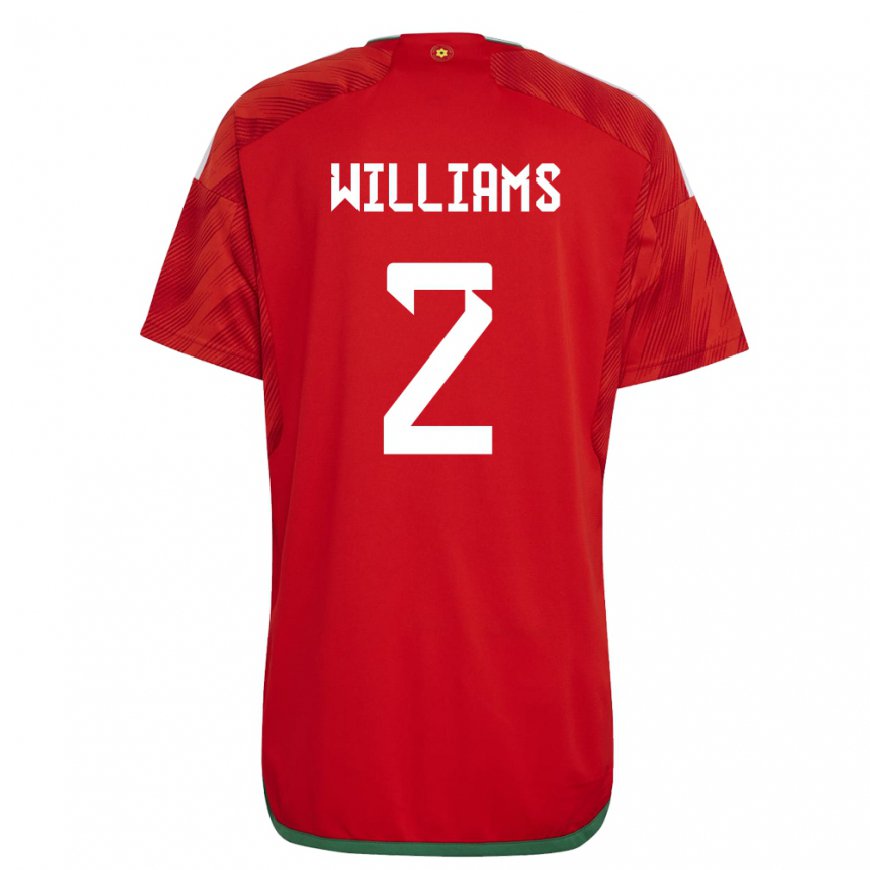 Kandiny Homme Maillot Pays De Galles Morgan Williams #2 Rouge Tenues Domicile 22-24 T-shirt