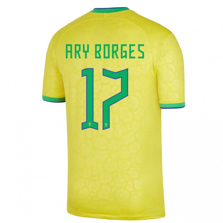 Kandiny Homme Maillot Brésil Ary Borges #17 Jaune Tenues Domicile 22-24 T-shirt