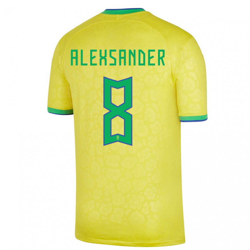 Kandiny Homme Maillot Brésil Alexsander #8 Jaune Tenues Domicile 22-24 T-shirt