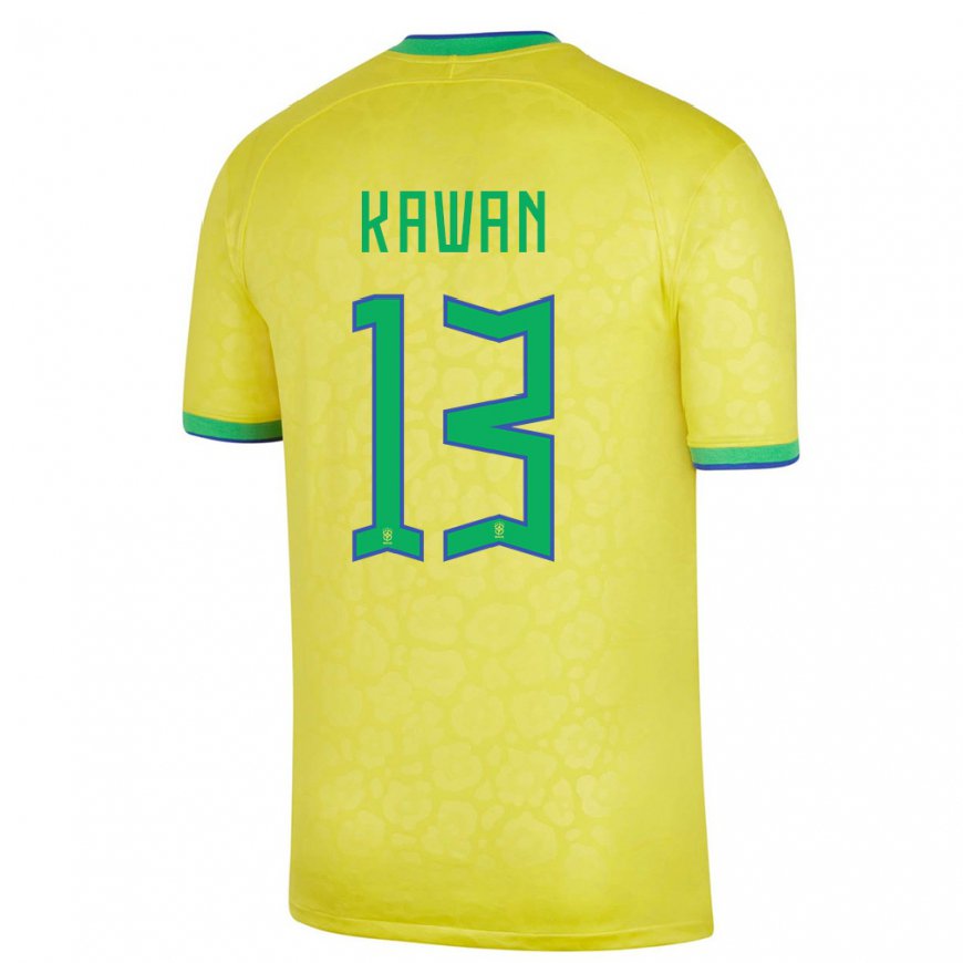 Kandiny Homme Maillot Brésil Lucas Kawan #13 Jaune Tenues Domicile 22-24 T-shirt