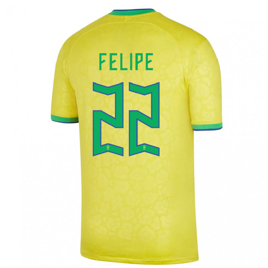Kandiny Homme Maillot Brésil Cayo Felipe #22 Jaune Tenues Domicile 22-24 T-shirt