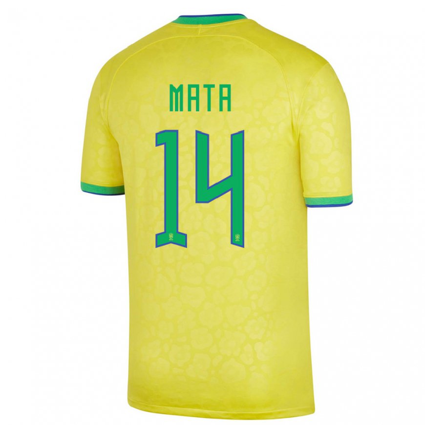 Kandiny Homme Maillot Brésil Da Mata #14 Jaune Tenues Domicile 22-24 T-shirt