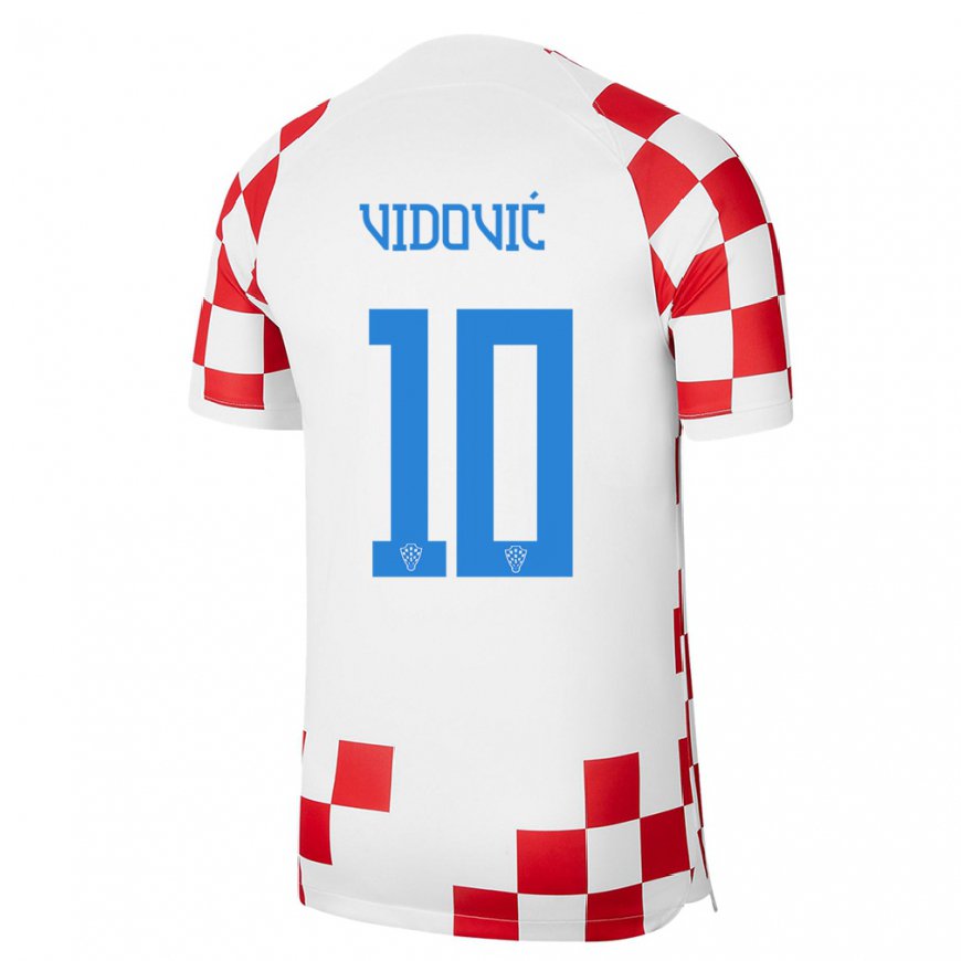 Kandiny Homme Maillot Croatie Gabriel Vidovic #10 Rouge Blanc Tenues Domicile 22-24 T-shirt