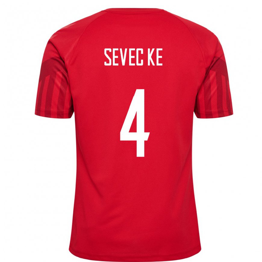 Kandiny Homme Maillot Danemark Rikke Sevecke #4 Rouge Tenues Domicile 22-24 T-shirt