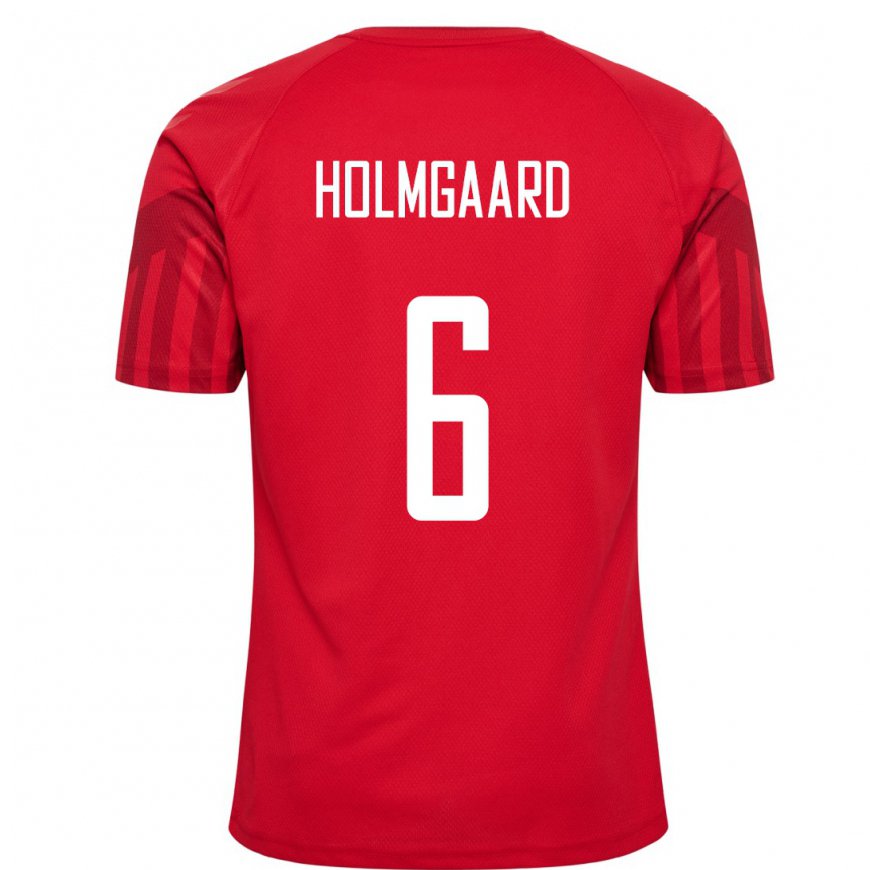 Kandiny Homme Maillot Danemark Karen Holmgaard #6 Rouge Tenues Domicile 22-24 T-shirt