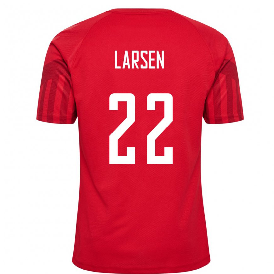 Kandiny Homme Maillot Danemark Kathrine Larsen #22 Rouge Tenues Domicile 22-24 T-shirt