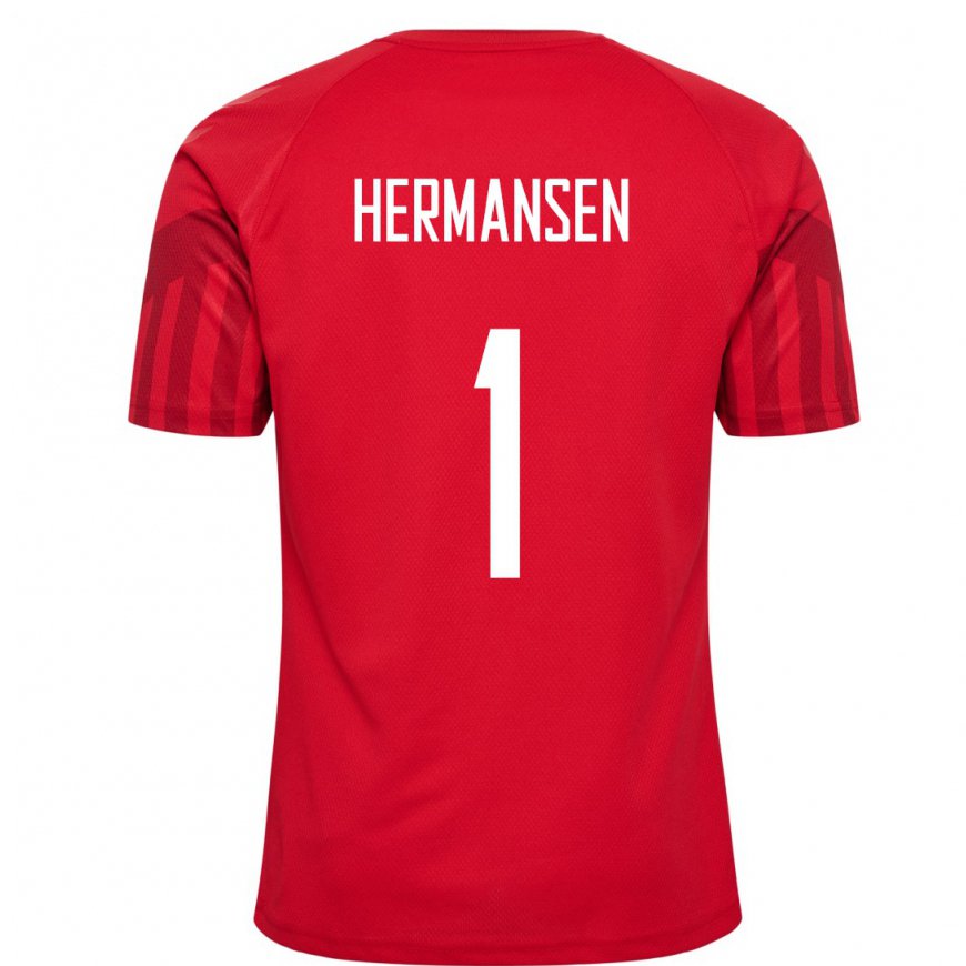 Kandiny Homme Maillot Danemark Mads Hermansen #1 Rouge Tenues Domicile 22-24 T-shirt