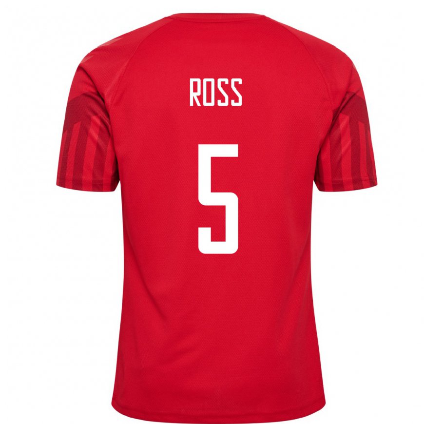 Kandiny Homme Maillot Danemark Mathias Ross #5 Rouge Tenues Domicile 22-24 T-shirt