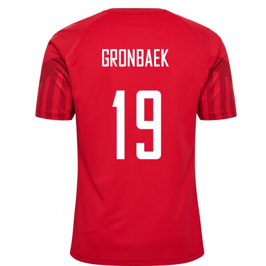 Kandiny Homme Maillot Danemark Albert Gronbaek #19 Rouge Tenues Domicile 22-24 T-shirt