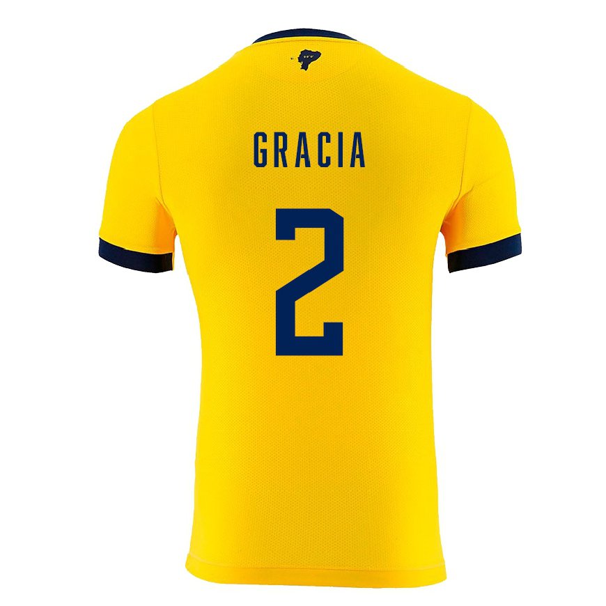 Kandiny Homme Maillot Équateur Ericka Gracia #2 Jaune Tenues Domicile 22-24 T-shirt