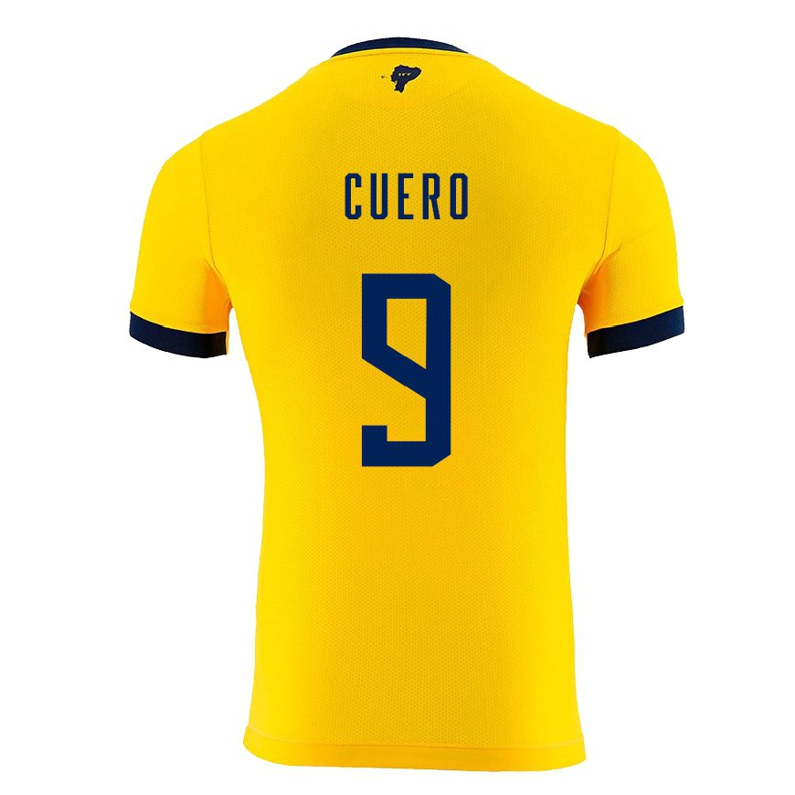 Kandiny Homme Maillot Équateur Justin Cuero #9 Jaune Tenues Domicile 22-24 T-shirt