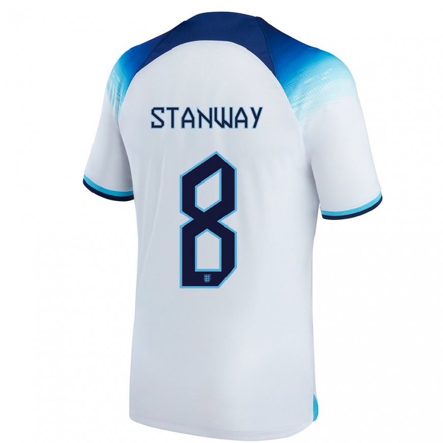 Kandiny Homme Maillot Angleterre Georgia Stanway #8 Blanc Bleu Tenues Domicile 22-24 T-shirt