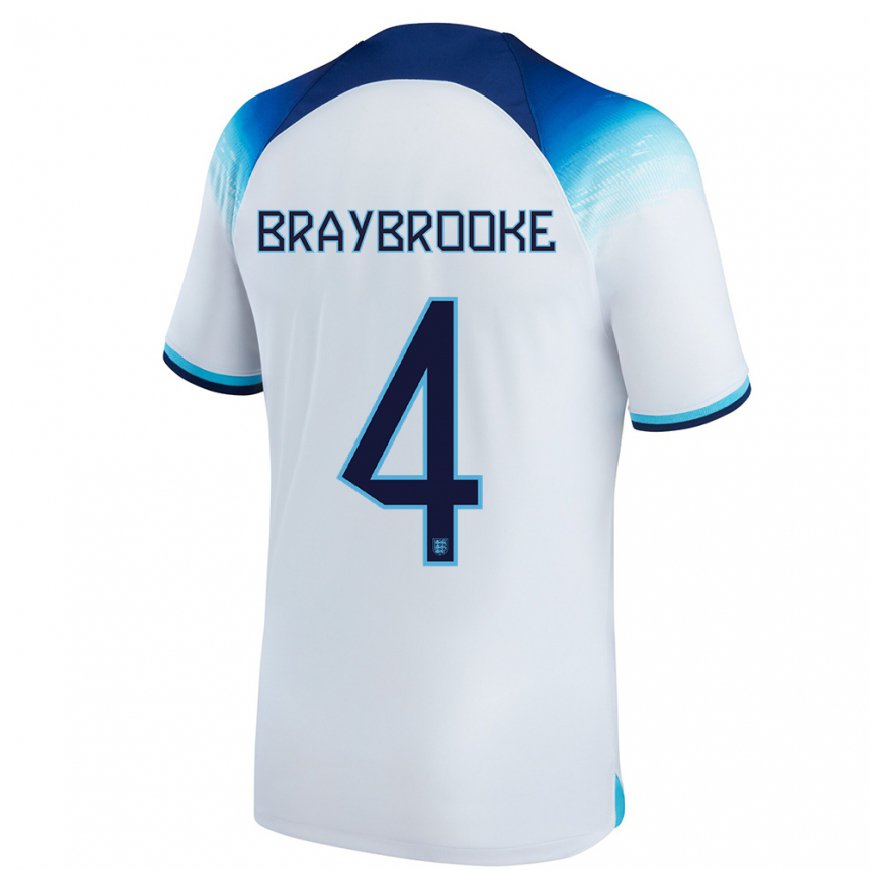 Kandiny Homme Maillot Angleterre Samuel Braybrooke #4 Blanc Bleu Tenues Domicile 22-24 T-shirt