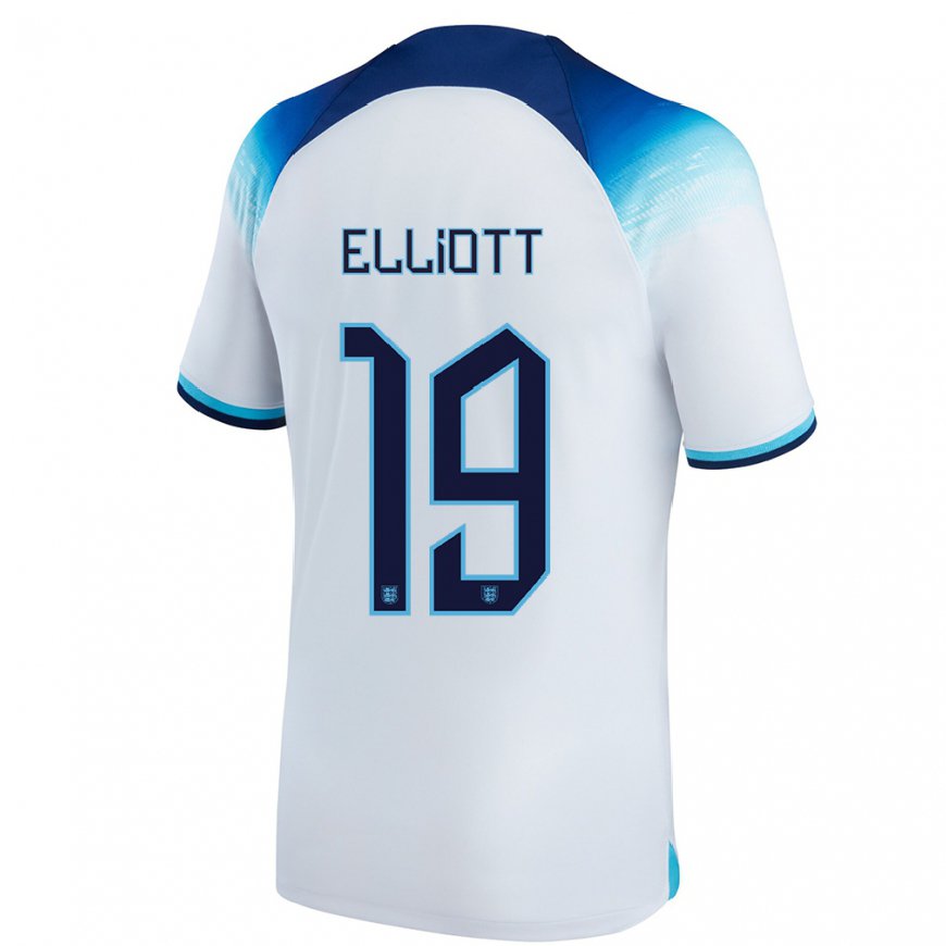 Kandiny Homme Maillot Angleterre Harvey Elliott #19 Blanc Bleu Tenues Domicile 22-24 T-shirt