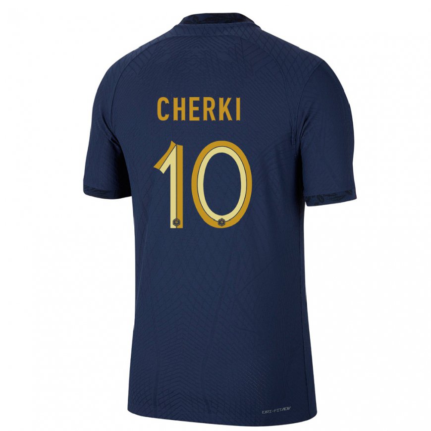 Kandiny Homme Maillot France Rayan Cherki #10 Bleu Marine Tenues Domicile 22-24 T-shirt