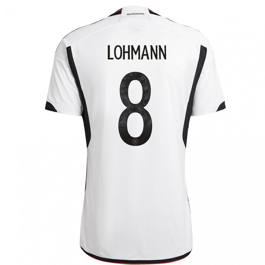 Kandiny Homme Maillot Allemagne Sydney Lohmann #8 Blanc Noir Tenues Domicile 22-24 T-shirt