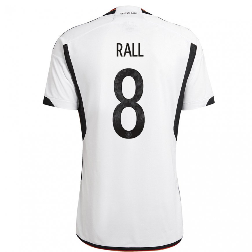 Kandiny Homme Maillot Allemagne Maximiliane Rall #8 Blanc Noir Tenues Domicile 22-24 T-shirt