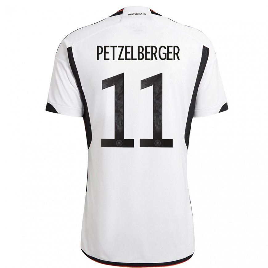 Kandiny Homme Maillot Allemagne Ramona Petzelberger #11 Blanc Noir Tenues Domicile 22-24 T-shirt