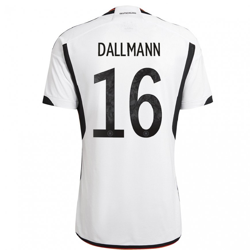 Kandiny Homme Maillot Allemagne Linda Dallmann #16 Blanc Noir Tenues Domicile 22-24 T-shirt