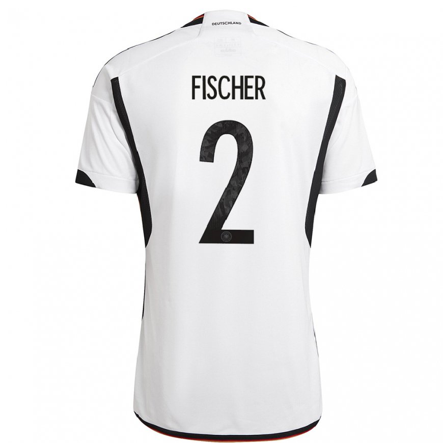 Kandiny Homme Maillot Allemagne Kilian Fischer #2 Blanc Noir Tenues Domicile 22-24 T-shirt