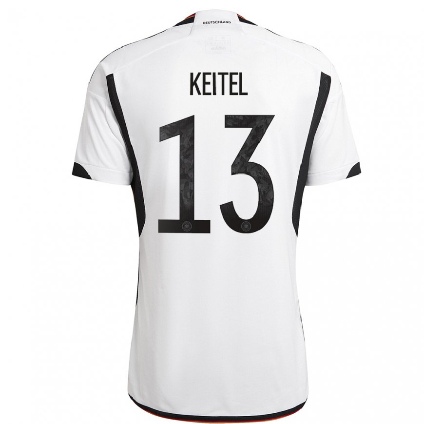 Kandiny Homme Maillot Allemagne Yannik Keitel #13 Blanc Noir Tenues Domicile 22-24 T-shirt