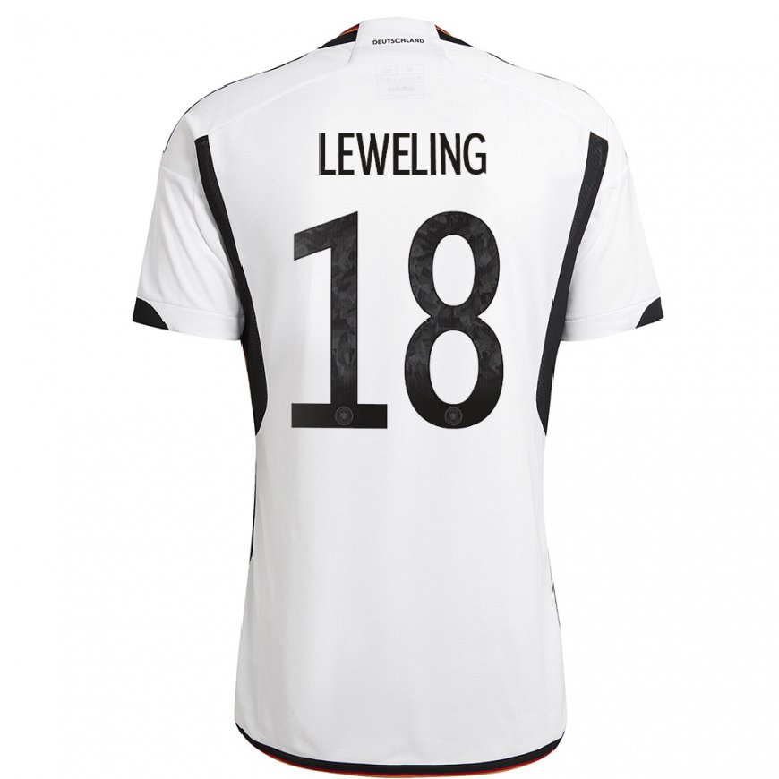 Kandiny Homme Maillot Allemagne Jamie Leweling #18 Blanc Noir Tenues Domicile 22-24 T-shirt