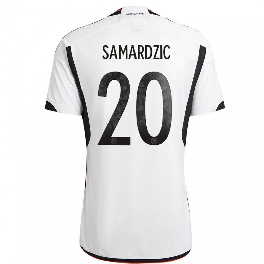 Kandiny Homme Maillot Allemagne Lazar Samardzic #20 Blanc Noir Tenues Domicile 22-24 T-shirt