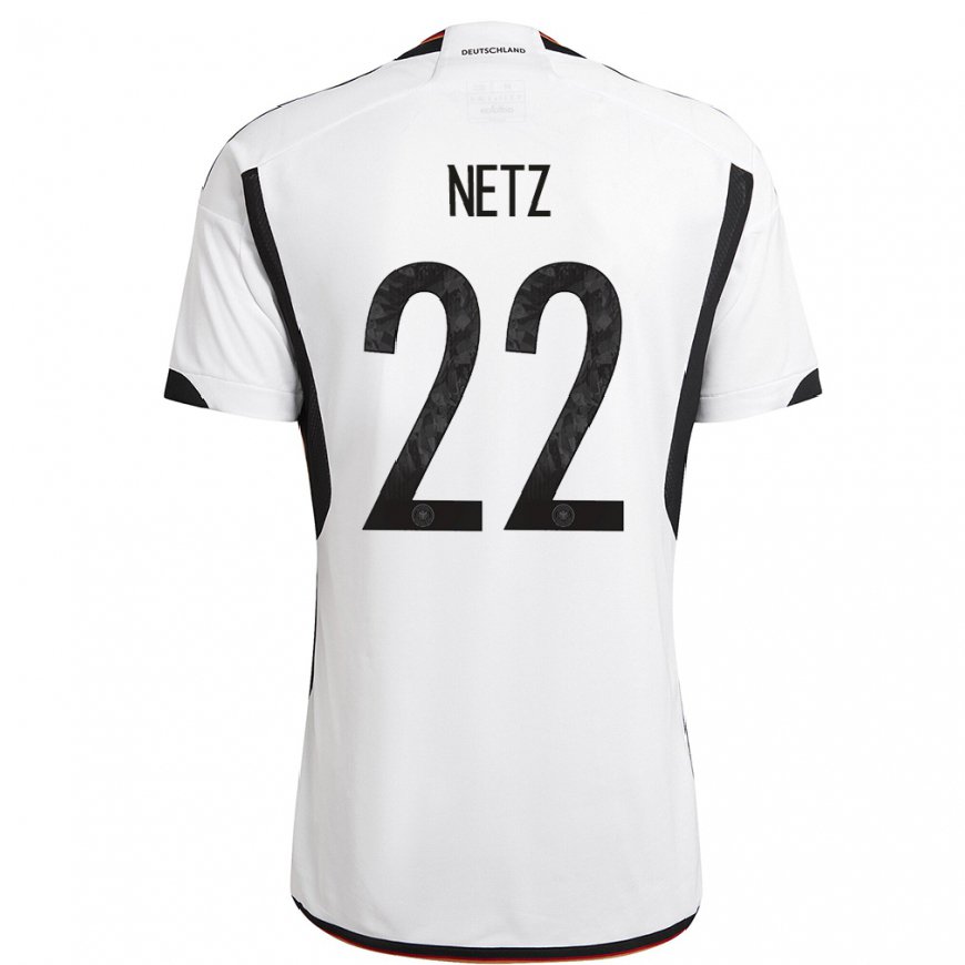 Kandiny Homme Maillot Allemagne Luca Netz #22 Blanc Noir Tenues Domicile 22-24 T-shirt