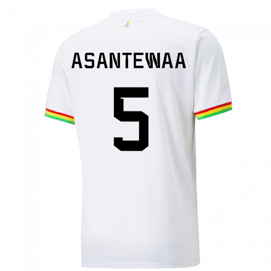 Kandiny Homme Maillot Ghana Grace Asantewaa #5 Blanc Tenues Domicile 22-24 T-shirt
