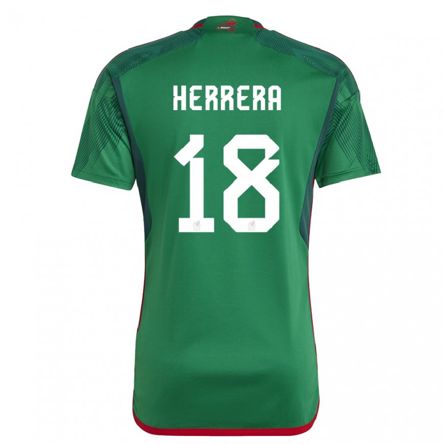 Kandiny Homme Maillot Mexique Ozziel Herrera #18 Vert Tenues Domicile 22-24 T-shirt