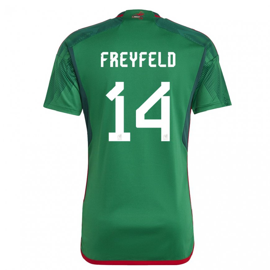 Kandiny Homme Maillot Mexique Emiliano Freyfeld #14 Vert Tenues Domicile 22-24 T-shirt