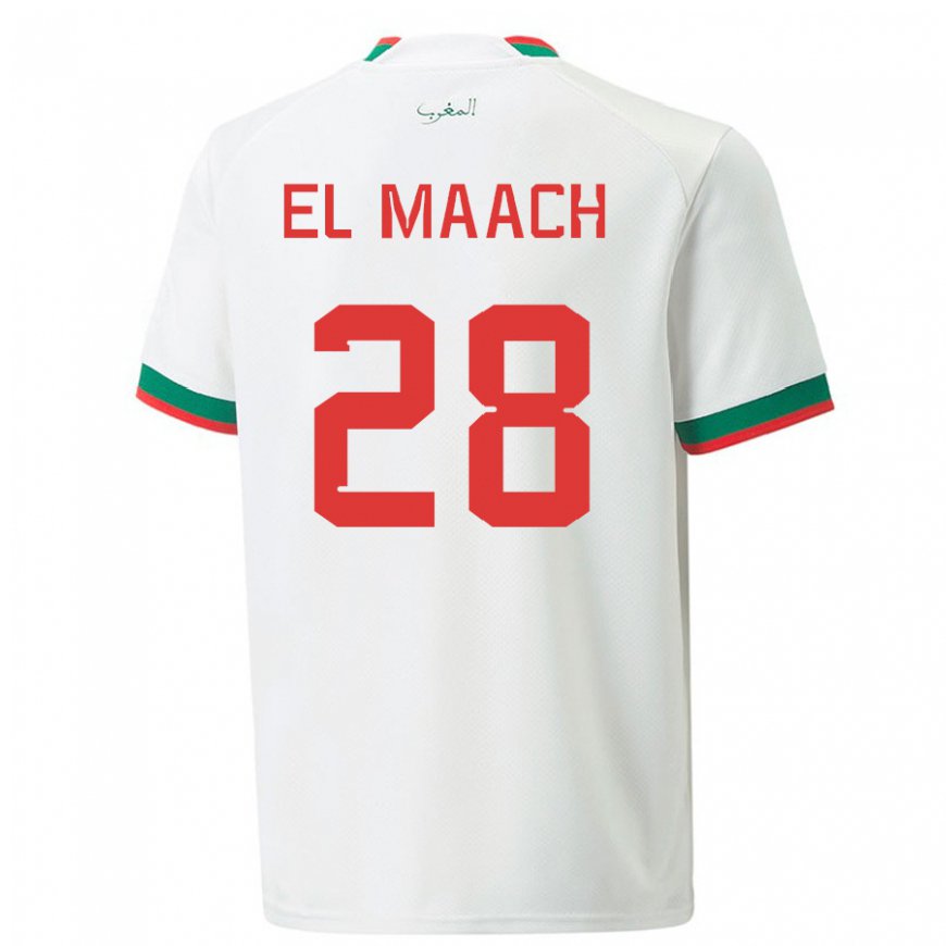 Kandiny Homme Maillot Maroc Fouad El Maach #28 Blanc Tenues Extérieur 22-24 T-shirt