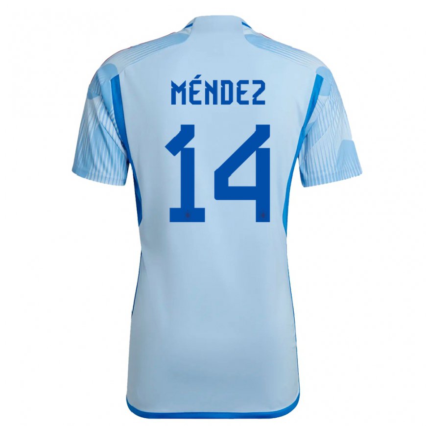 Kandiny Homme Maillot Espagne Maria Mendez #14 Bleu Ciel Tenues Extérieur 22-24 T-shirt