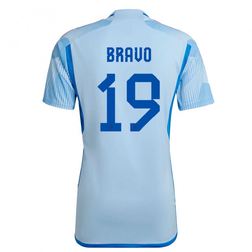 Kandiny Homme Maillot Espagne Iker Bravo #19 Bleu Ciel Tenues Extérieur 22-24 T-shirt